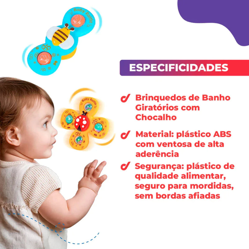 Kit 3 Brinquedo Infantil Chocalho Giratório Spinner Com Ventosa Brinquedos para bebê Banho